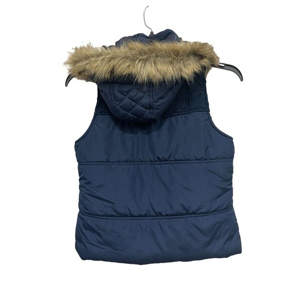 Maurices Navy Blue Hooded Puffer Vest Faux Fur Trim & Cable Knit Yoke Size‎ Med - Picture 4 of 9